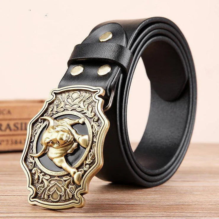 Bull Head Copper Smooth Leather Belt