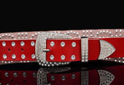 Leather Ladies Belt With Diamond-Studded Cowhide Pin Buckle