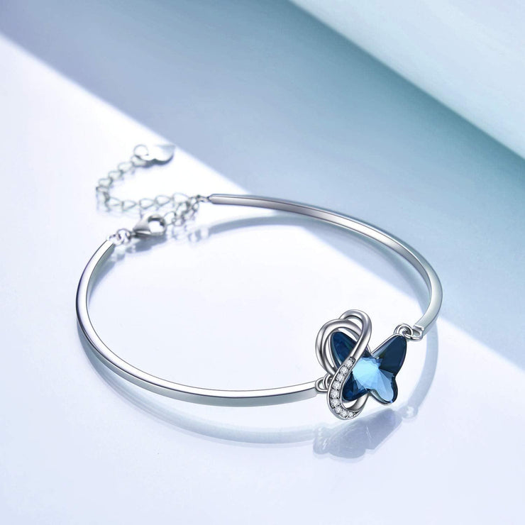 Sterling Silver Blue Butterfly Crystal Bracelet Bangle