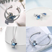 Sterling Silver Blue Butterfly Crystal Bracelet Bangle