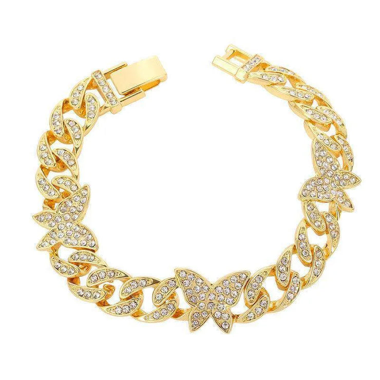 Hip Hop Micro-inlaid Zircon Butterfly Cuban Bracelet