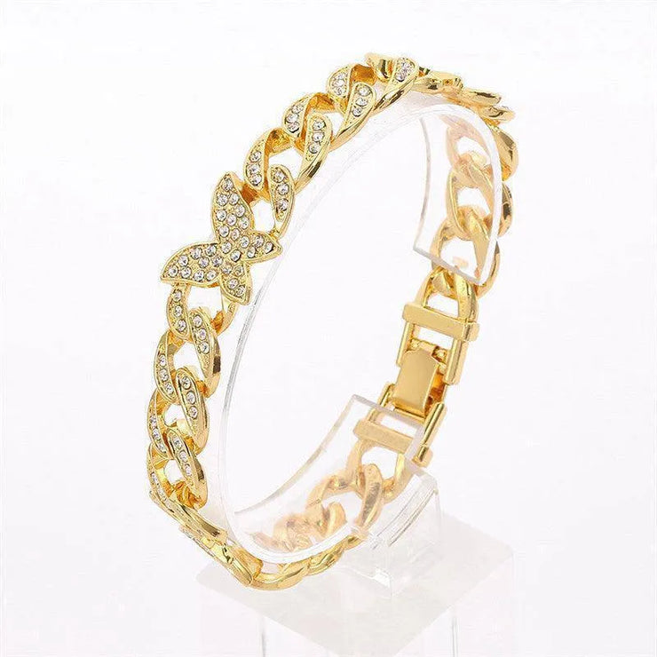 Hip Hop Micro-inlaid Zircon Butterfly Cuban Bracelet