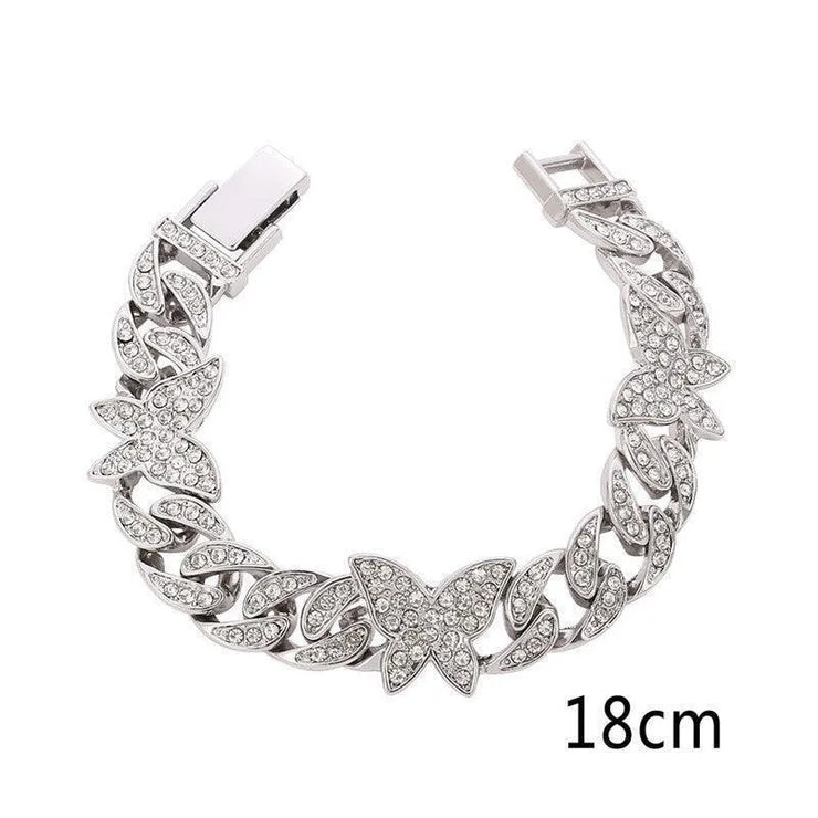 Hip Hop Micro-inlaid Zircon Butterfly Cuban Bracelet