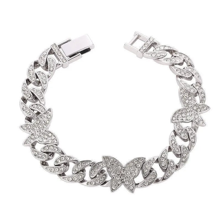 Hip Hop Micro-inlaid Zircon Butterfly Cuban Bracelet