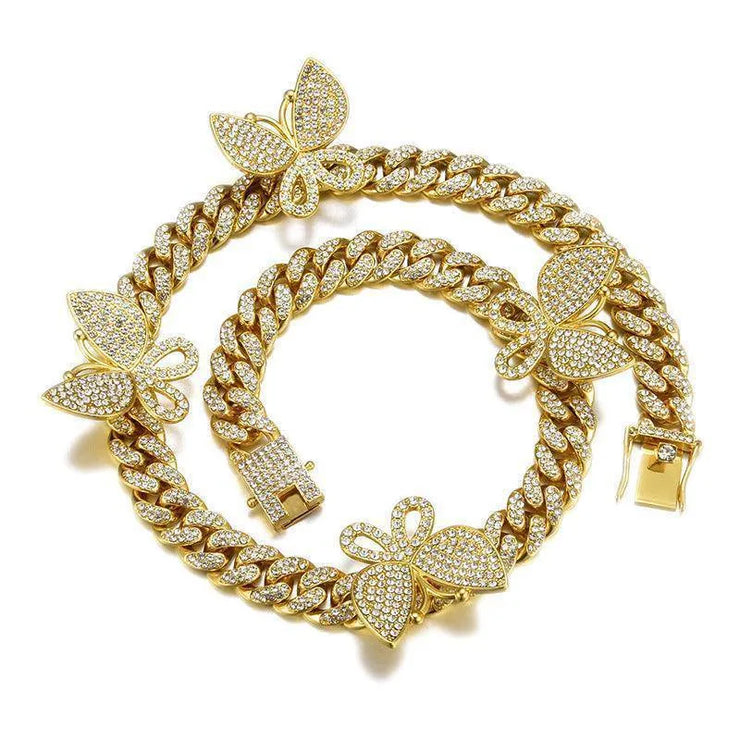 Full Diamond Miami Cuban Bracelet Butterfly Clasp Bangle