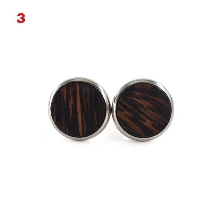 Round Solid Wood Cufflinks