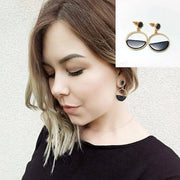 Geometric Marble Stud Round Earrings