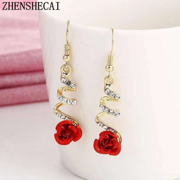 Red Rose Drop Earrings