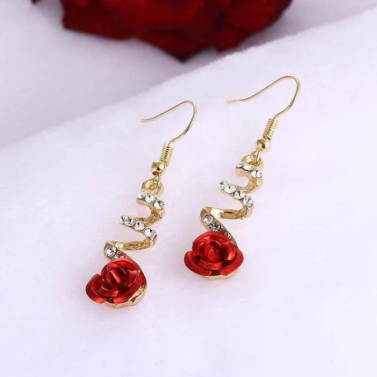 Red Rose Drop Earrings