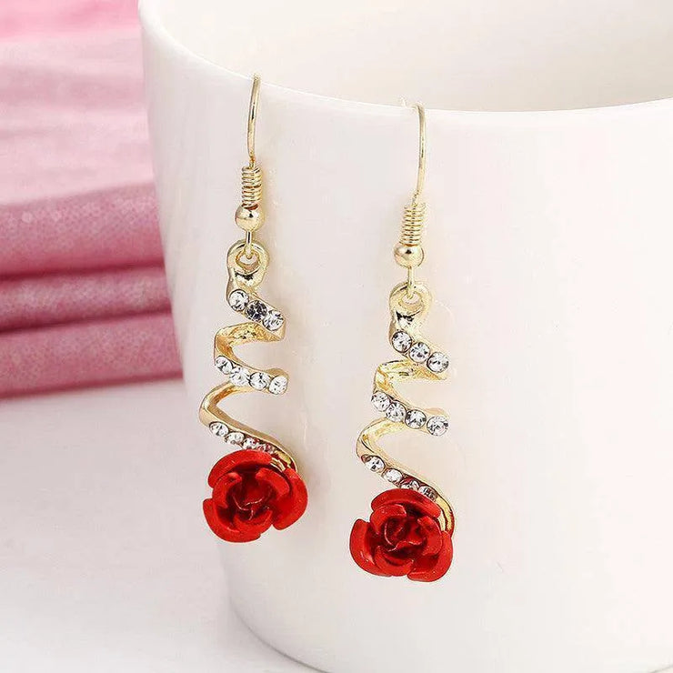 Red Rose Drop Earrings