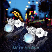 Moonstone Elephant Rainbow Stud Earrings