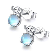 Moonstone Elephant Rainbow Stud Earrings