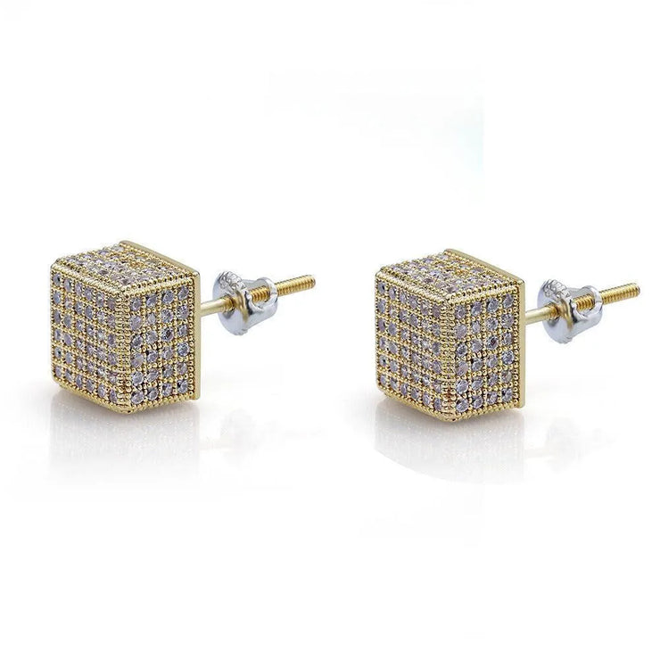 Men's Square Earrings With Zircon Diamonds