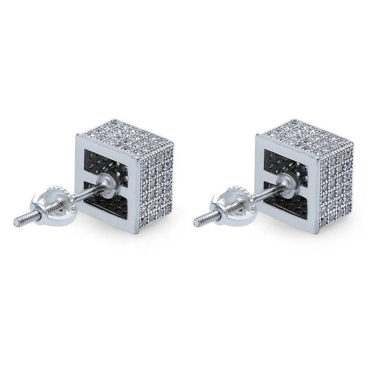 Men's Square Earrings With Zircon Diamonds