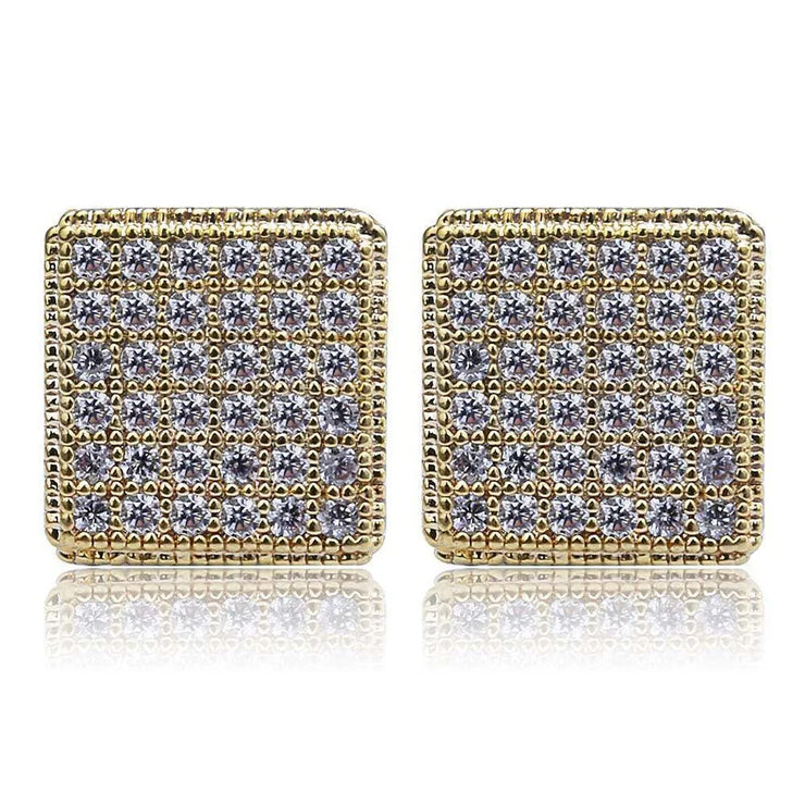 Men's Square Earrings With Zircon Diamonds