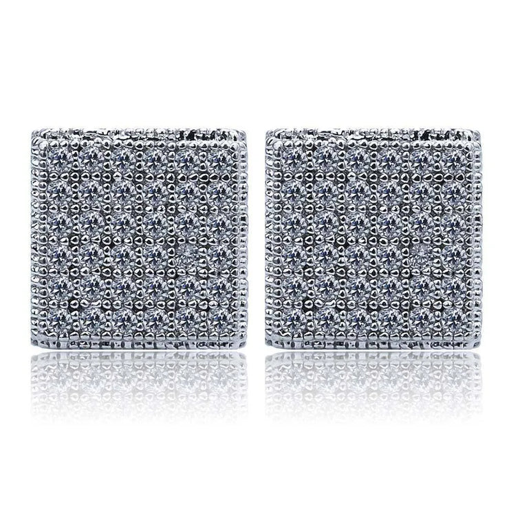 Men's Square Earrings With Zircon Diamonds