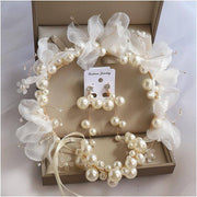 Beautiful White Pearl Headband With Pearl Earrings