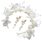 Beautiful White Pearl Headband With Pearl Earrings