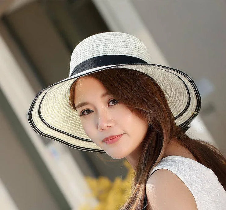 Sun Big Black Bow Foldable Straw Hat