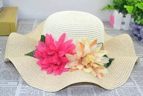 Women's Summer Big Brim Straw Flower Beach Hat