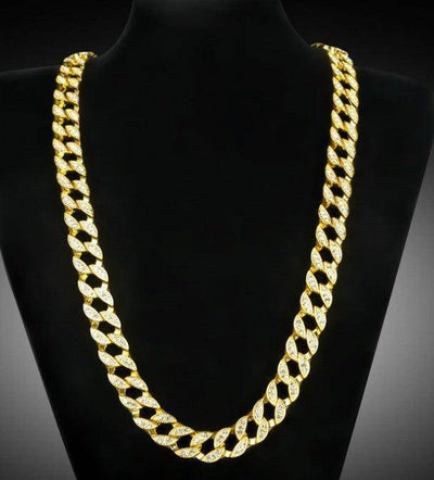 14k Gold Finish Iced Out Full Stone Cuban Chain Necklace