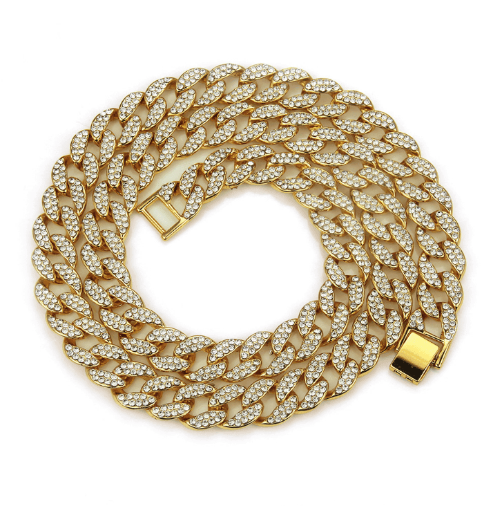 14k Gold Finish Iced Out Full Stone Cuban Chain Necklace