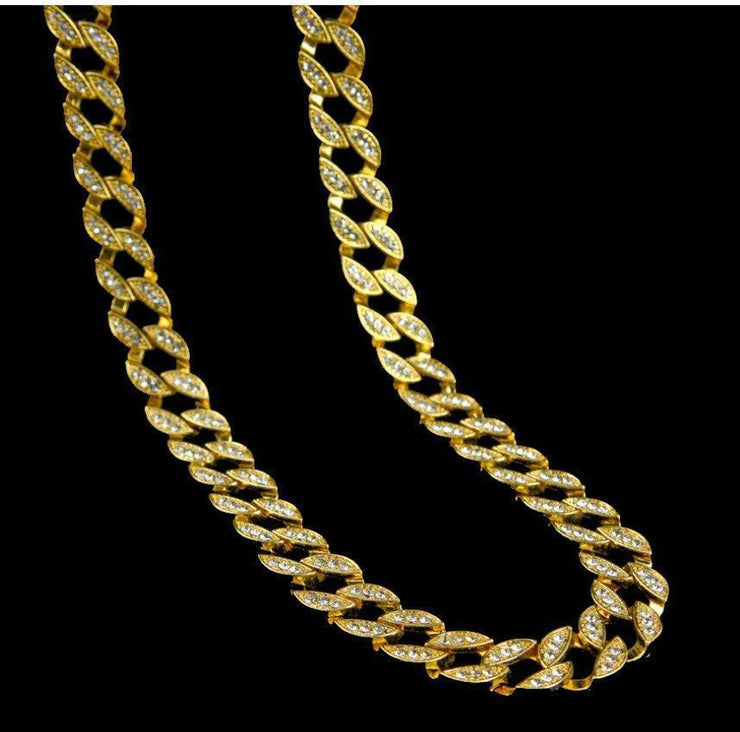 14k Gold Finish Iced Out Full Stone Cuban Chain Necklace