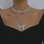 Iced-Out Bling Necklace with Diamond Butterfly Pendant