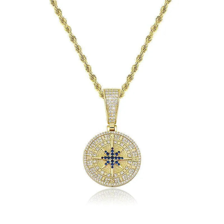 Compass Full of Zircon Hip Hop Pendant