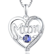 Mum Birthstone Heart Shape Pendant Necklace