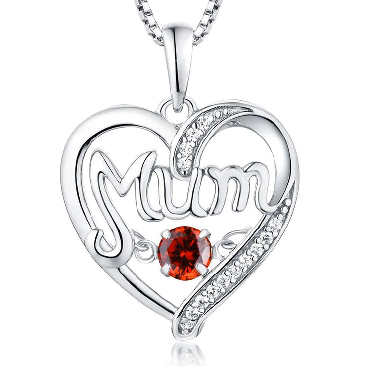 Mum Birthstone Heart Shape Pendant Necklace