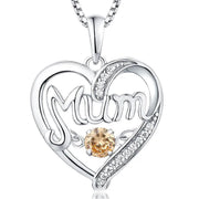 Mum Birthstone Heart Shape Pendant Necklace