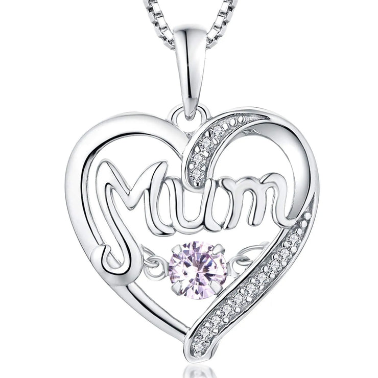 Mum Birthstone Heart Shape Pendant Necklace