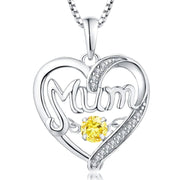 Mum Birthstone Heart Shape Pendant Necklace