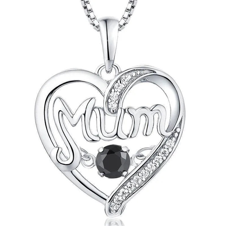 Mum Birthstone Heart Shape Pendant Necklace