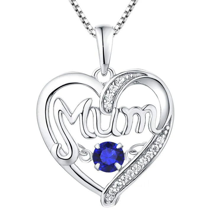 Mum Birthstone Heart Shape Pendant Necklace