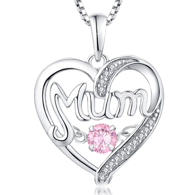 Mum Birthstone Heart Shape Pendant Necklace