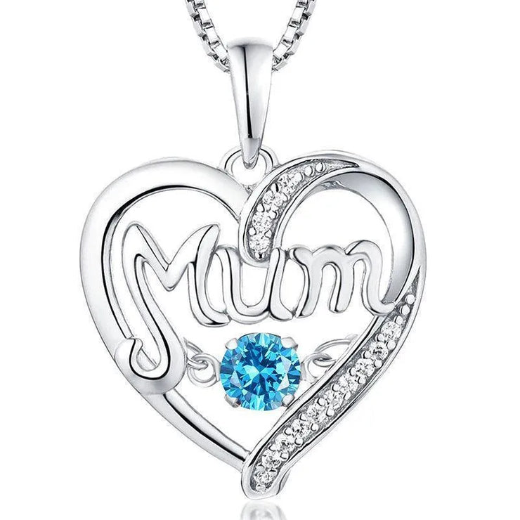 Mum Birthstone Heart Shape Pendant Necklace