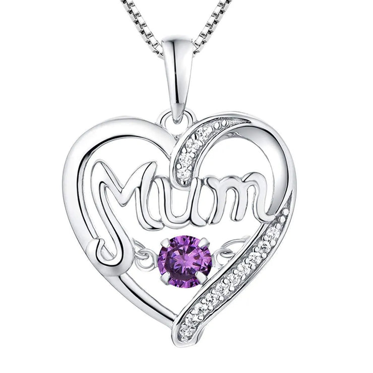 Mum Birthstone Heart Shape Pendant Necklace