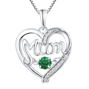 Mum Birthstone Heart Shape Pendant Necklace