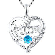 Mum Birthstone Heart Shape Pendant Necklace