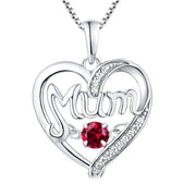 Mum Birthstone Heart Shape Pendant Necklace