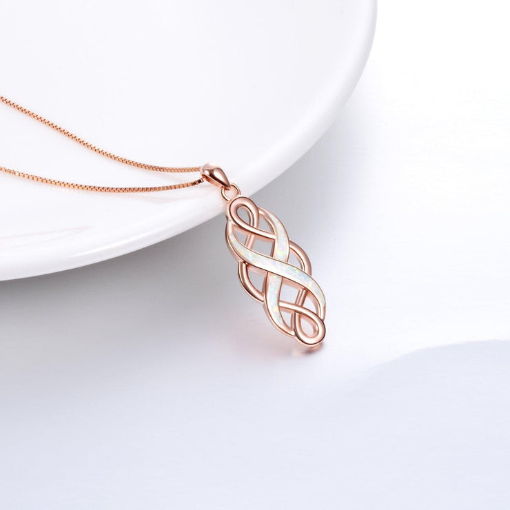 Sterling Silver Irish Celtic Knot Opal Pendant Necklace