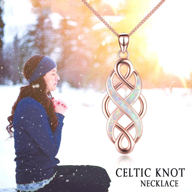 Sterling Silver Irish Celtic Knot Opal Pendant Necklace