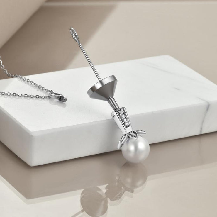 Sterling Silver Pearl Urn Necklace