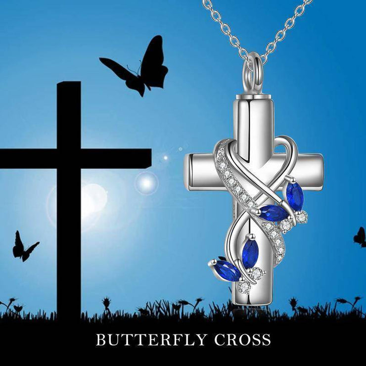 Butterfly Cross Urn Necklace