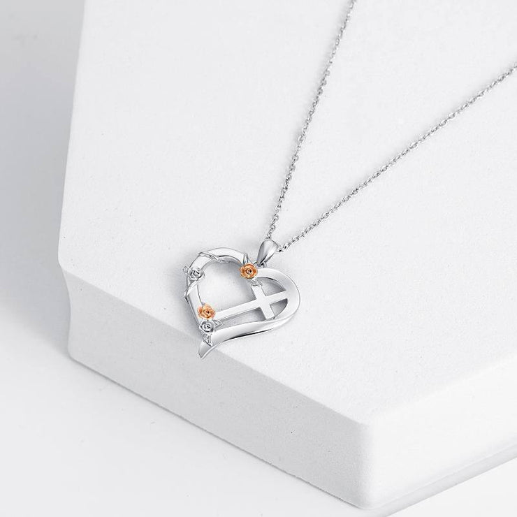 Sterling Silver Heart Cross Pendant Necklace