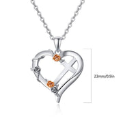 Sterling Silver Heart Cross Pendant Necklace