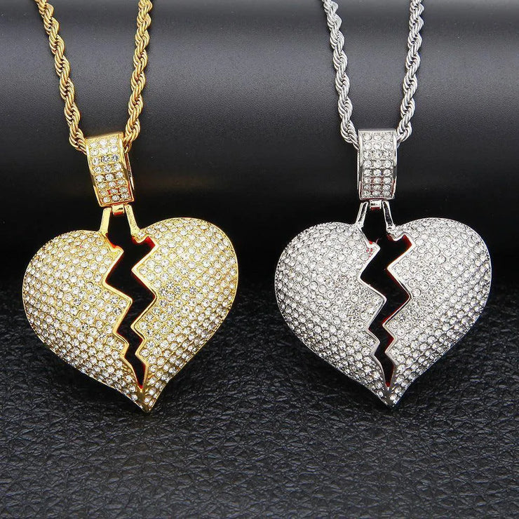 Exaggerated Geometric Heart Crack Pendant