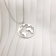 Stainless Steel World Map Necklace Circle Hollow Pendant